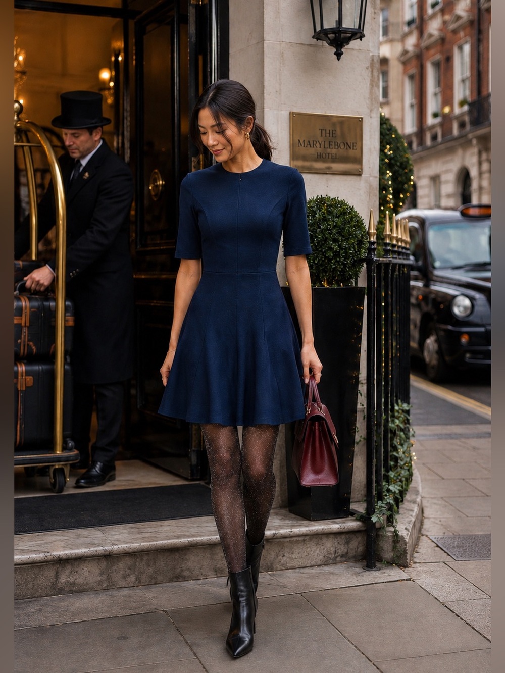 McQ Alexander McQueen Navy Blue Fit & Flare Dress